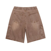 Distressed Washed Denim Cargo Pants Shorts For Men